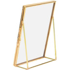 Golden floating photo frame, glass photo frame decoration, desktop stand with tilted bracket, used for pictures, floral art, souvenirs, home office wedding decoration（15*20*5.8cm）