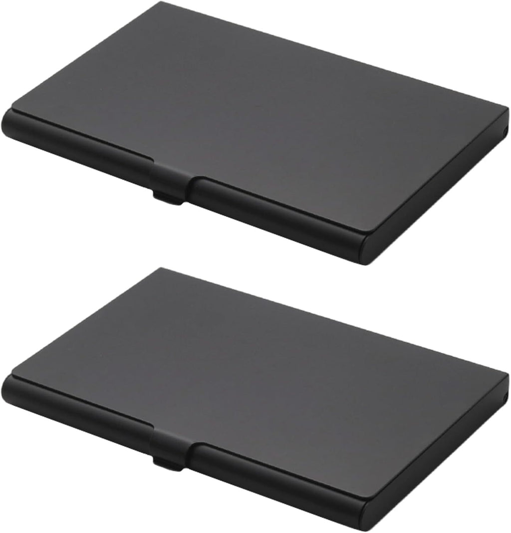 2pcs  Business Card Holder, Aluminum Alloy Flip Cover Slim Name Cards Case for Women Men, Black