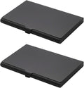 2pcs  Business Card Holder, Aluminum Alloy Flip Cover Slim Name Cards Case for Women Men, Black