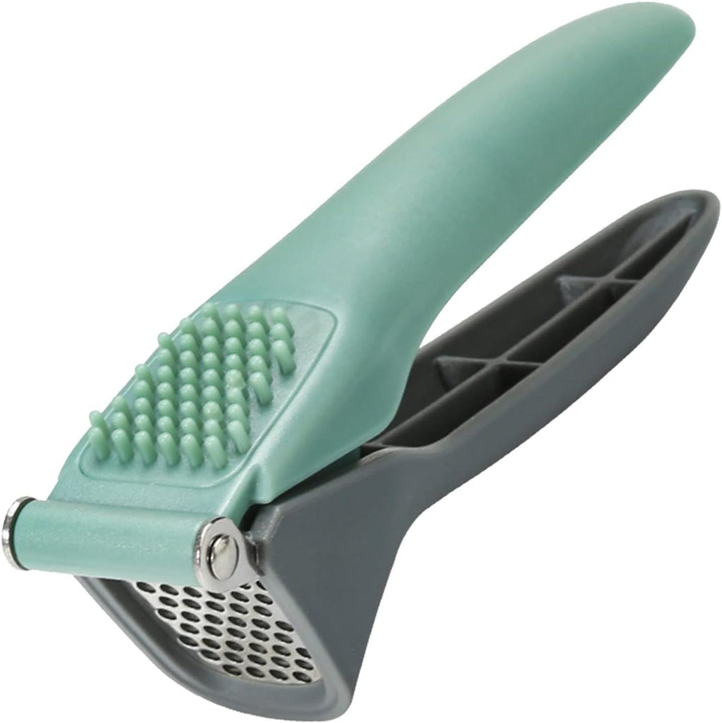 Garlic Press, Garlic Mincer Tool with Sturdy Design Extracts More Garlic Paste, Stainless Steel Mincer Crusher Chopper & Peeler Set Rust Proof Anti-Corrosion Green & Grey