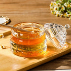 Elegant Glass   1 Wooden Dipper  Beehive Design | Perfect for Sugar, Marmalade & Jam | Durable & Stylish Multipurpose Pot with Lid（white）
