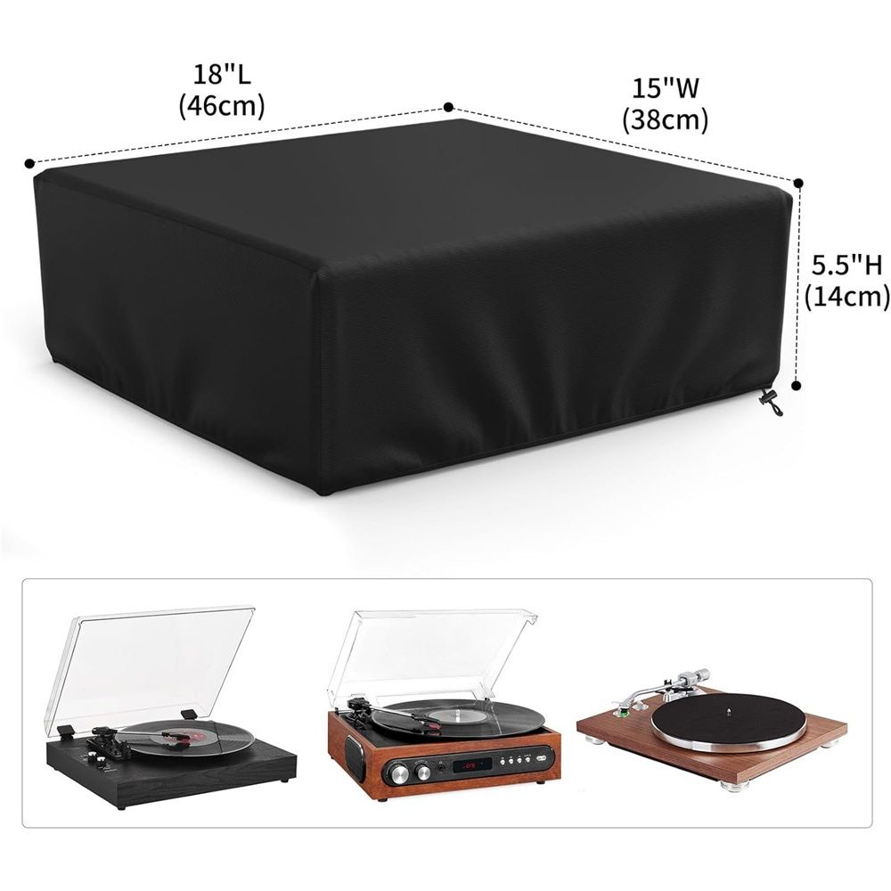 Record Player Turntable Cover Turntable Dust Cover Suitable for Universal Record Players 18"L x 15"W x 5.5"H Black
