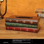 Crafted Classical Retro Wooden Antique Book Tissue Box Cover Rectangular Tissue Holder Dispenser Paper Cover Case Napkin Holder Home Decor for Bathroom Living Room Office car Kitchen