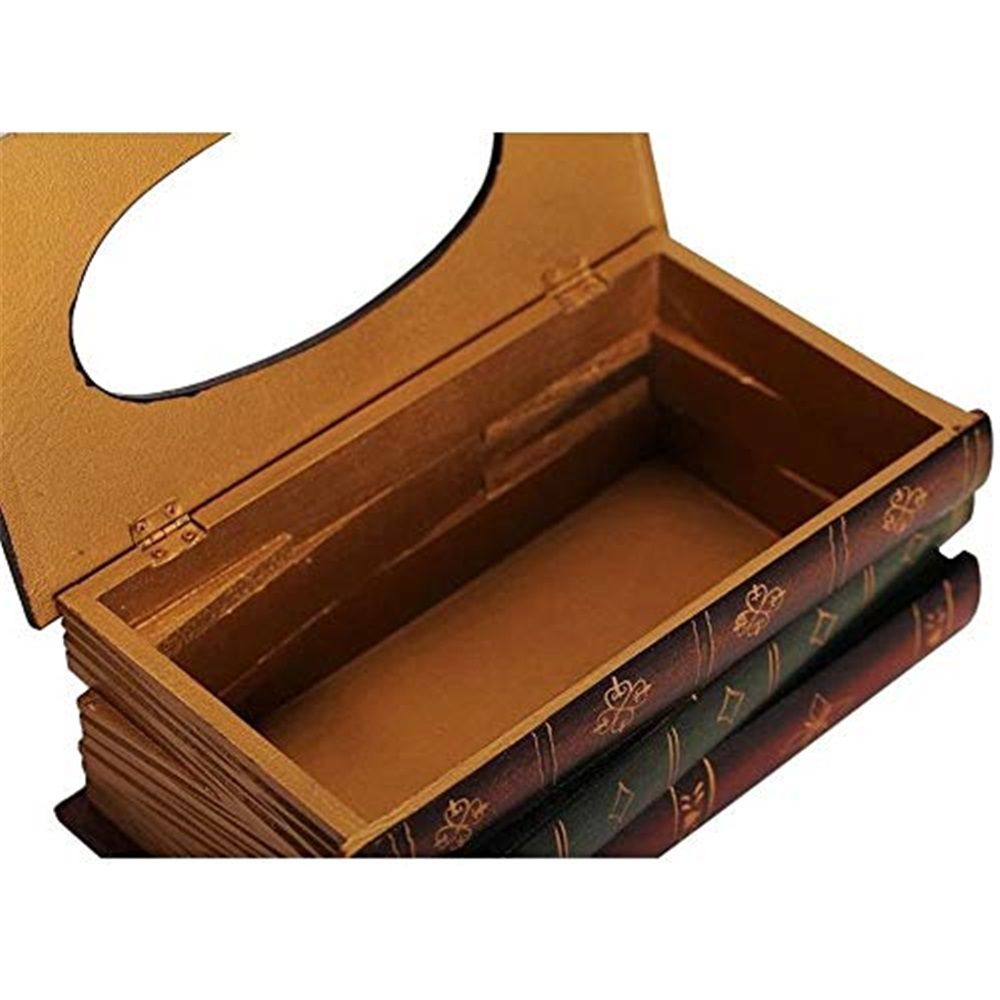 Crafted Classical Retro Wooden Antique Book Tissue Box Cover Rectangular Tissue Holder Dispenser Paper Cover Case Napkin Holder Home Decor for Bathroom Living Room Office car Kitchen