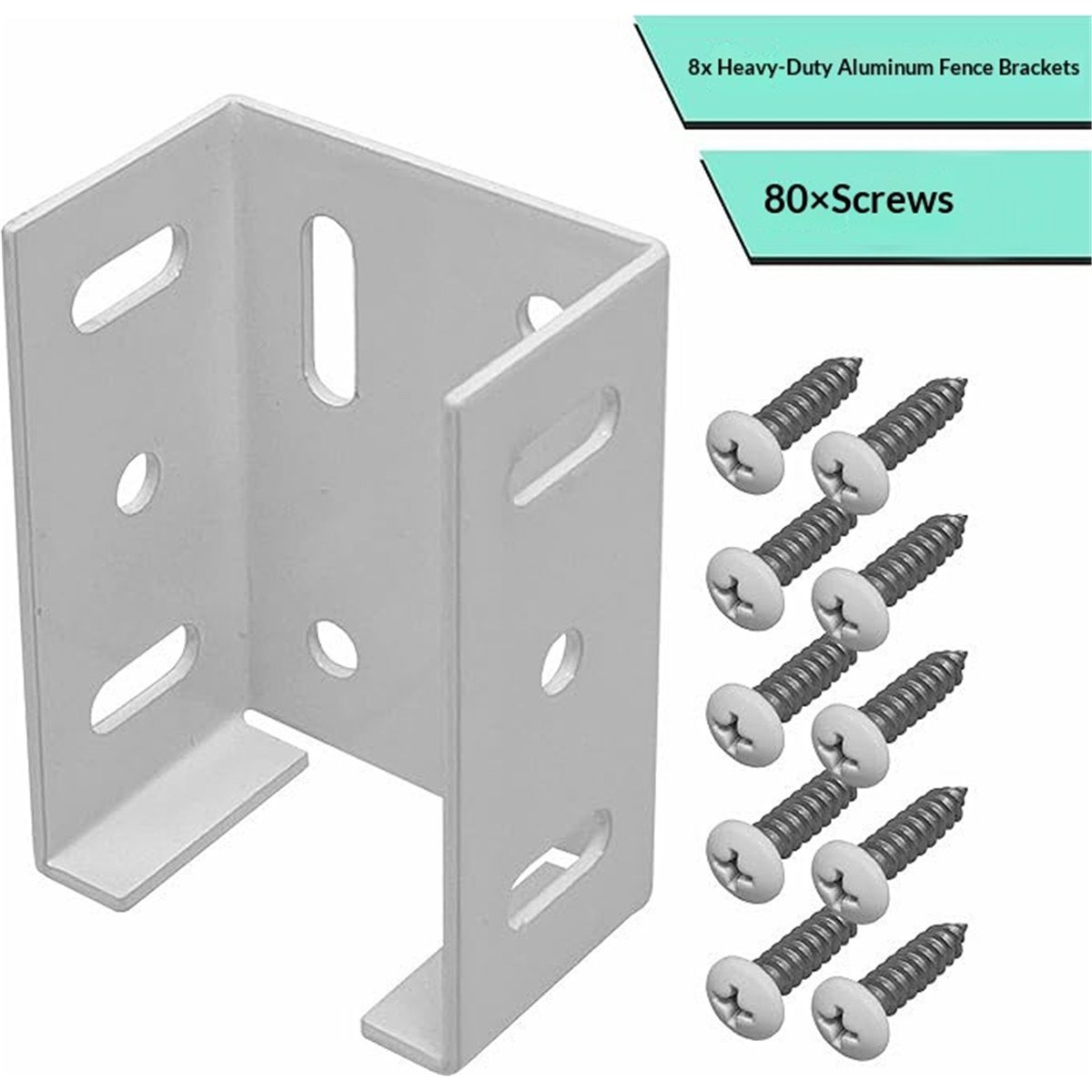 White Aluminum Fence Bracket for Vinyl Fencing,Heavy Duty Replacement for 2.75in Bracket,Fence Bracket Used for Connecting Panel to Post,Vinyl Fence Parts(8Pcs & 80screws)