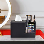 PU Leather Tissue Box Cover with Remote Control Holder, Square Tissue Box Holder for Living Room Bathroom Office (black,only box)