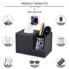 PU Leather Tissue Box Cover with Remote Control Holder, Square Tissue Box Holder for Living Room Bathroom Office (black,only box)