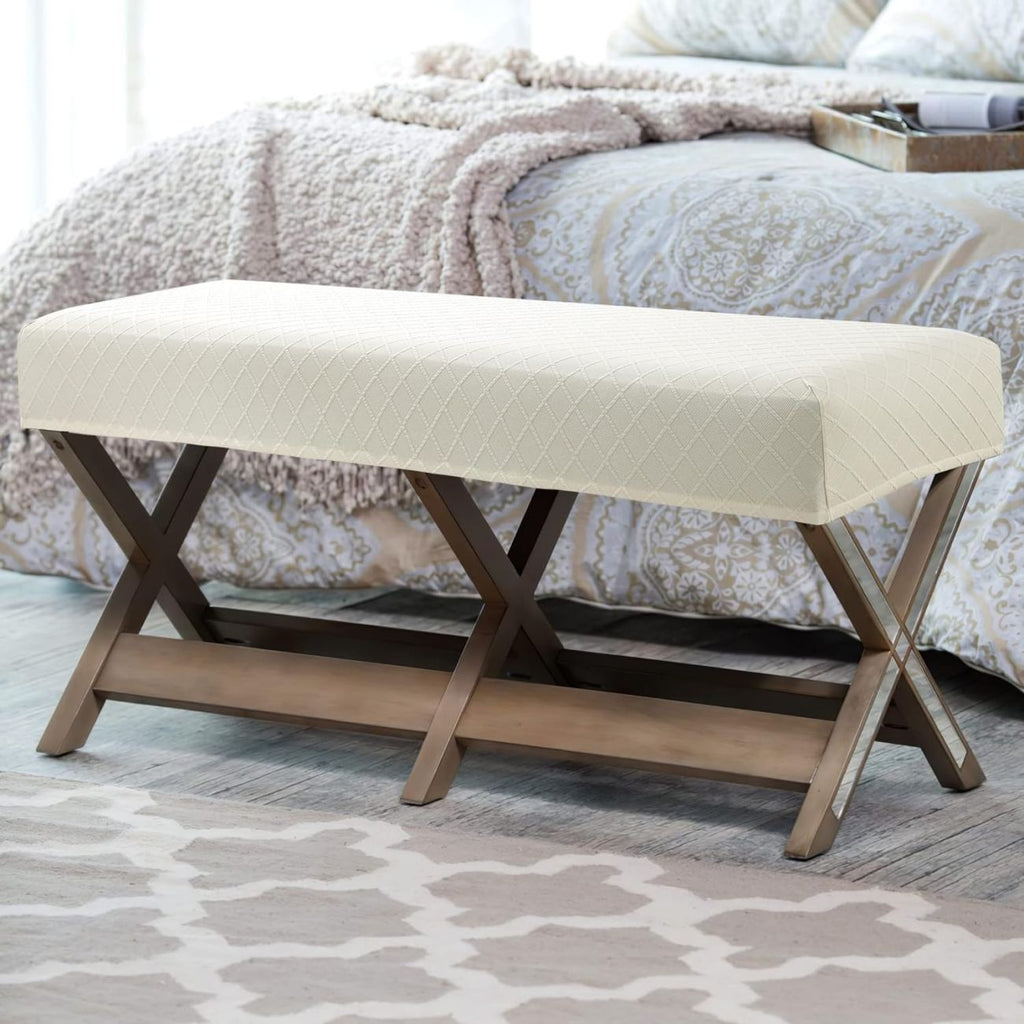 Bench Cover Waterproof Bench Covers Slipcover Rectangle Stretch Bench Covers for Dining Room Kitchen Washable Bench Slipcover Protector (Bench Cover,Beige)