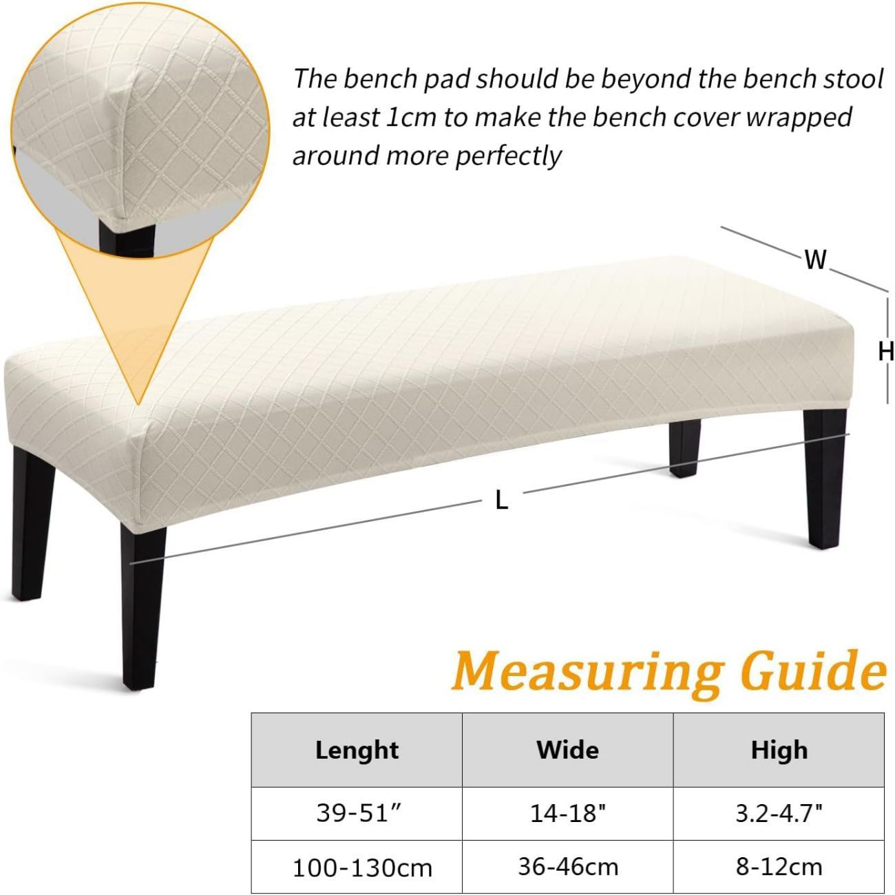 Bench Cover Waterproof Bench Covers Slipcover Rectangle Stretch Bench Covers for Dining Room Kitchen Washable Bench Slipcover Protector (Bench Cover,Beige)