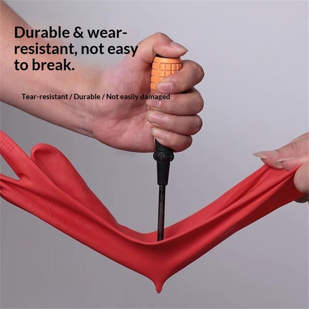 Rubber Dishwashing Cleaning Gloves (2-Pair) - Reusable, Waterproof with Extra-Long Cuff & Anti-Slip Design for Household & Kitchen Use - Large