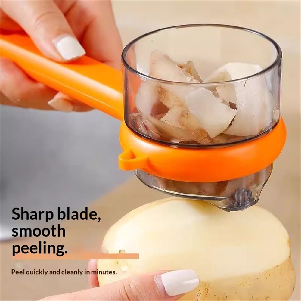 2 pack Kitchen Special Fruit Peeler with Box Storage, New Sided Stainless Steel Multi-Function Peelers, Upgrade Vegetable Peeler with Catcher Peeler with Storage Bucket (Orange)