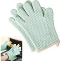 1 pair Silicone Oven Mitts Heat Resistant ,Waterproof & Non-Slip Oven Gloves with Fingers,Cotton Lined Silicone Oven Gloves Kitchen Mitts for Baking Cooking Barbecue,Women (Green)