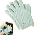 1 pair Silicone Oven Mitts Heat Resistant ,Waterproof & Non-Slip Oven Gloves with Fingers,Cotton Lined Silicone Oven Gloves Kitchen Mitts for Baking Cooking Barbecue,Women (Green)