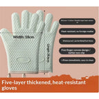 1 pair Silicone Oven Mitts Heat Resistant ,Waterproof & Non-Slip Oven Gloves with Fingers,Cotton Lined Silicone Oven Gloves Kitchen Mitts for Baking Cooking Barbecue,Women (Green)