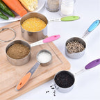 Stainless Steel Measuring Cups Set of 5 – Nesting Measuring Cups for Kitchen – Dry & Liquid Measurements, Dishwasher Safe, Ergonomic Design with Colored Handles
