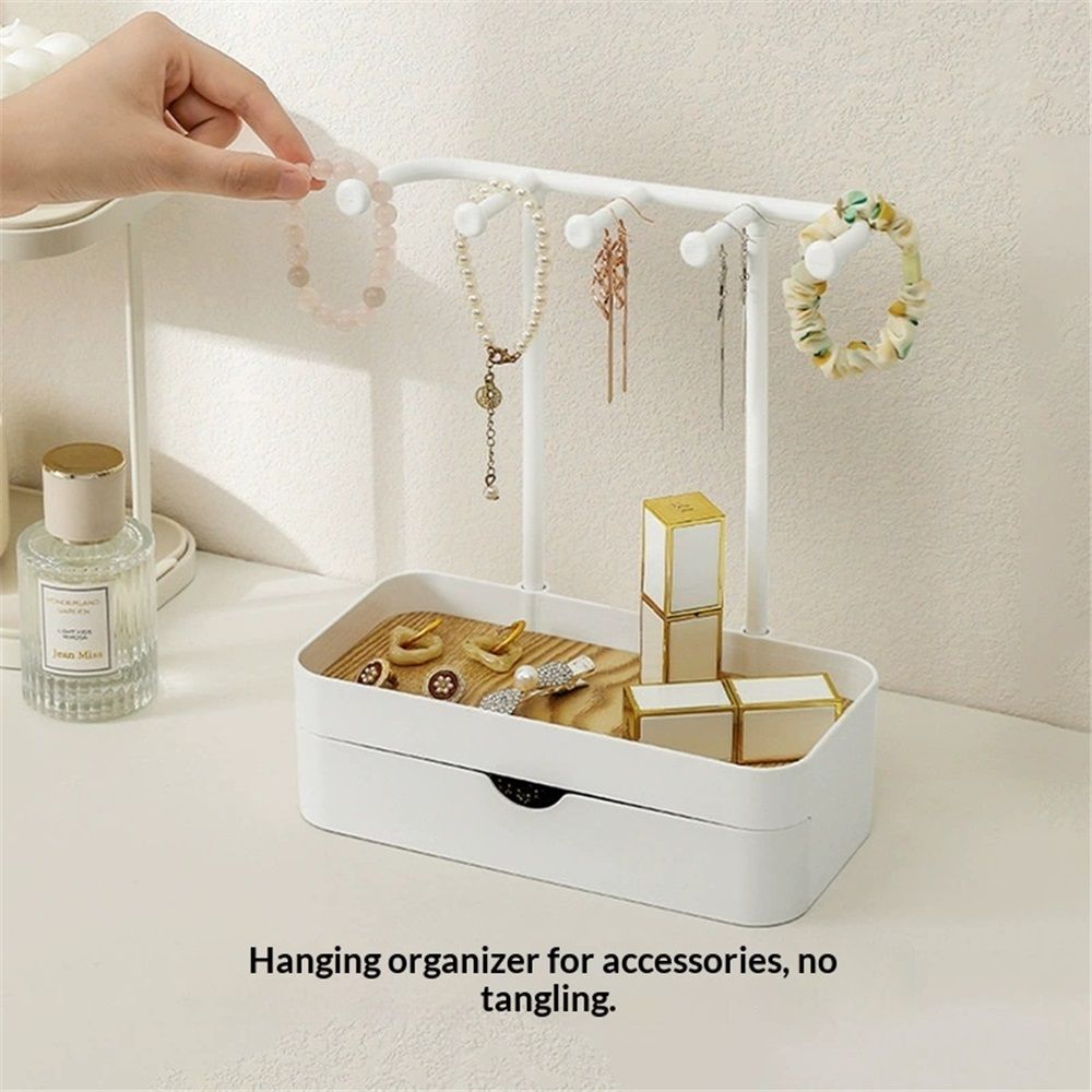 Jewelry Holder Organizer, Jewelry Display Stand with Holder and Plastic Tray, white Double-Layer （only box）