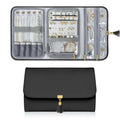 Black Jewelry Organizer, Vegan Leather Big Jewelry Travel Rolls with Clear Pockets, Tangle-Free Necklace Holder for Daily Jewels Earrings Rings Bracelets, Great Gifts for Women（excluding jewelry）