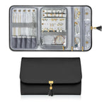Black Jewelry Organizer, Vegan Leather Big Jewelry Travel Rolls with Clear Pockets, Tangle-Free Necklace Holder for Daily Jewels Earrings Rings Bracelets, Great Gifts for Women（excluding jewelry）