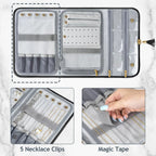Black Jewelry Organizer, Vegan Leather Big Jewelry Travel Rolls with Clear Pockets, Tangle-Free Necklace Holder for Daily Jewels Earrings Rings Bracelets, Great Gifts for Women（excluding jewelry）