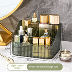 Makeup Organizer Cosmetics Storage Box, Large Capacity Make Up Brush Holder Organizer Vanity Accessories, Bathroom Countertops, Desk Storage Container, Cosmetic Display cases(Green,only box)