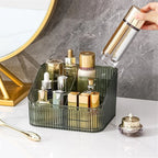 Makeup Organizer Cosmetics Storage Box, Large Capacity Make Up Brush Holder Organizer Vanity Accessories, Bathroom Countertops, Desk Storage Container, Cosmetic Display cases(Green,only box)
