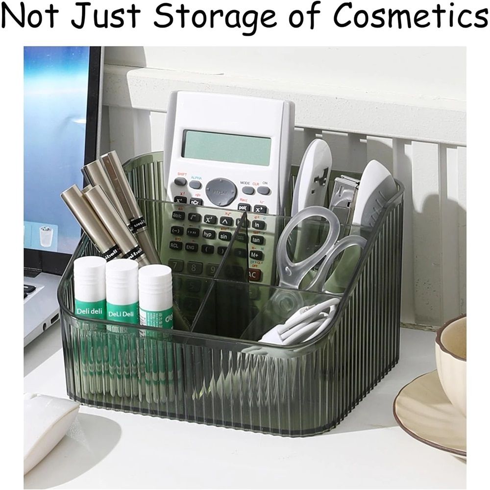 Makeup Organizer Cosmetics Storage Box, Large Capacity Make Up Brush Holder Organizer Vanity Accessories, Bathroom Countertops, Desk Storage Container, Cosmetic Display cases(Green,only box)