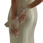 2 set Women's Short Mesh Gloves Ruffled Tulle Tea Party Gloves for Formal Costume Evening Wedding Party
