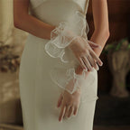 2 set Women's Short Mesh Gloves Ruffled Tulle Tea Party Gloves for Formal Costume Evening Wedding Party