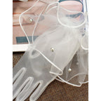 2 set Women's Short Mesh Gloves Ruffled Tulle Tea Party Gloves for Formal Costume Evening Wedding Party