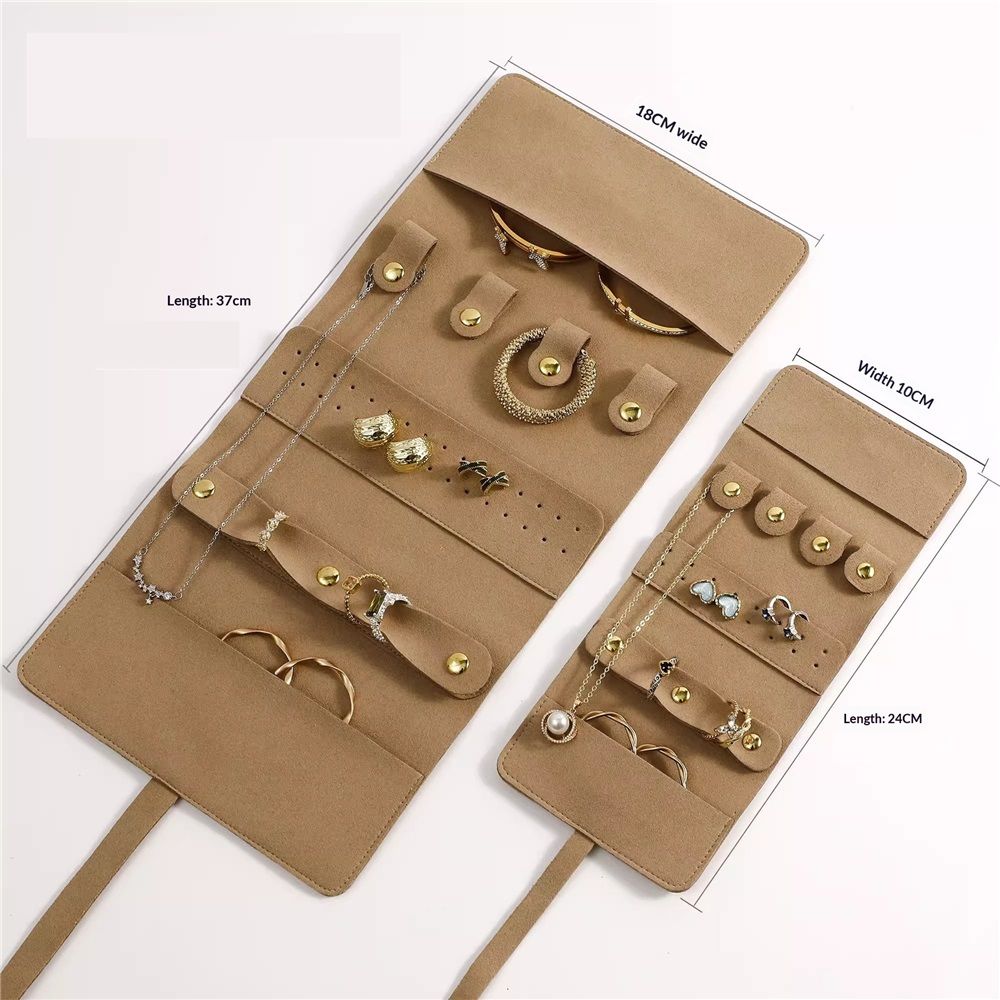 Travel Jewelry Organizer Case, Foldable Jewelry Roll for Necklaces, Earrings, Journey-Rings, Bracelets, Brooches, Portable, white（excluding jewelry）