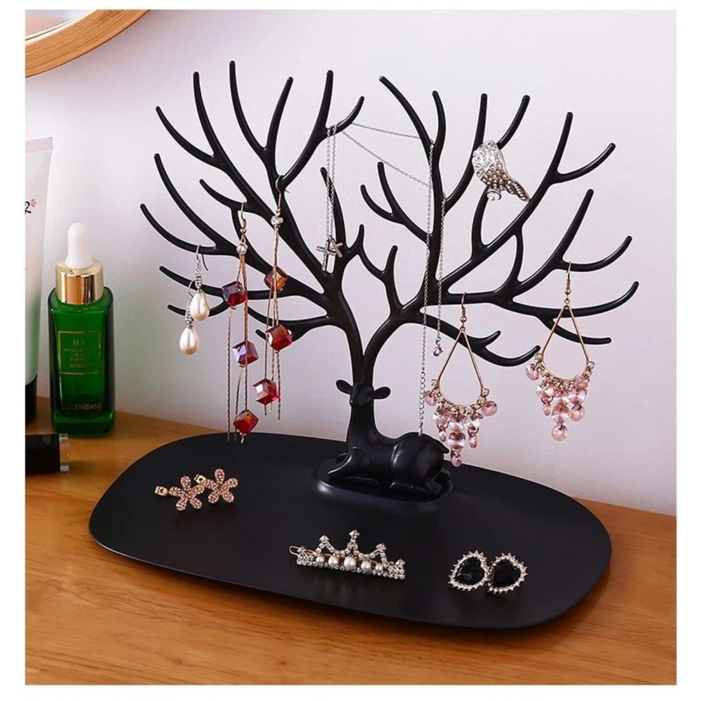 2 pack Little Deer Earrings Necklace Pendant Bracelet Jewelry Display Stand Tray Tree Storage Racks Organizer Holder, Black（Only jewelry rack）