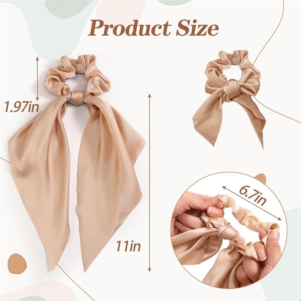 6 PCS Hair Scarf Scruncheis for Women Knotted Bow Hair Ties Elastic Bands Satin Hair Ribbon Scrunchy Ponytail Holder for Women and Girls（six different colors）