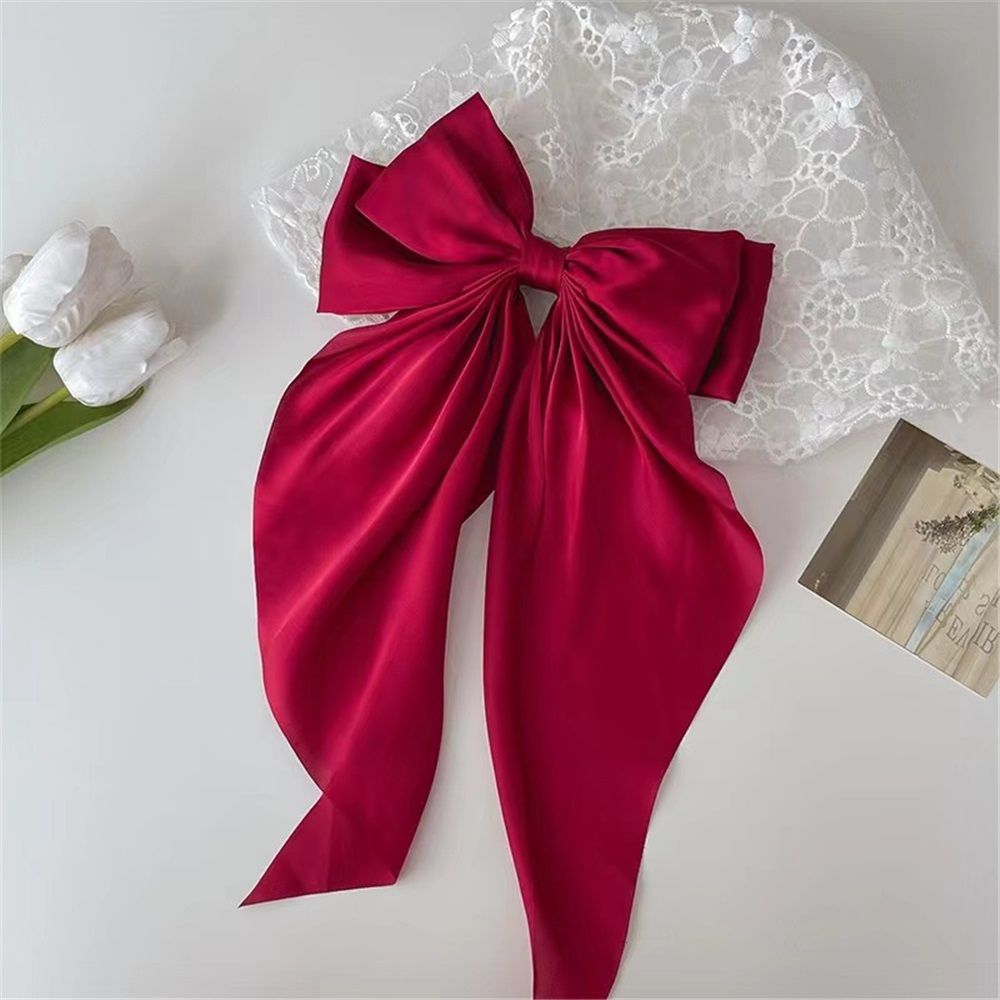 Satin Hair Bows for Women 5 Pack - Oversized Long Tail Hair Clip for Girls, Large Bow Hair Accessories for Special Occasions and Gifts