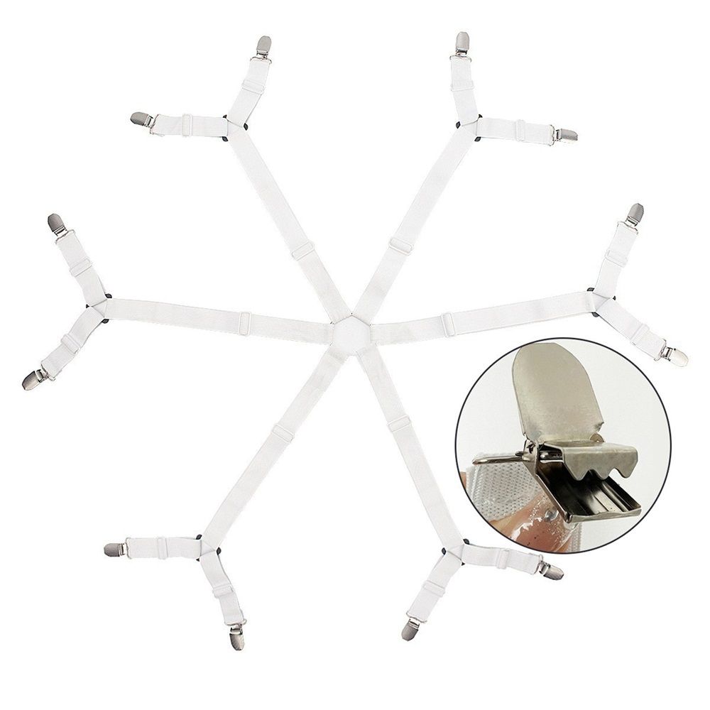 2 pack Sheet Fasteners, Adjustable Elastic Bed Sheet Holder Straps for Full,Queen,King Twin Bed,6 Way Cross Sheet Clips Suspenders Band,Fitted Round and Square Mattresses