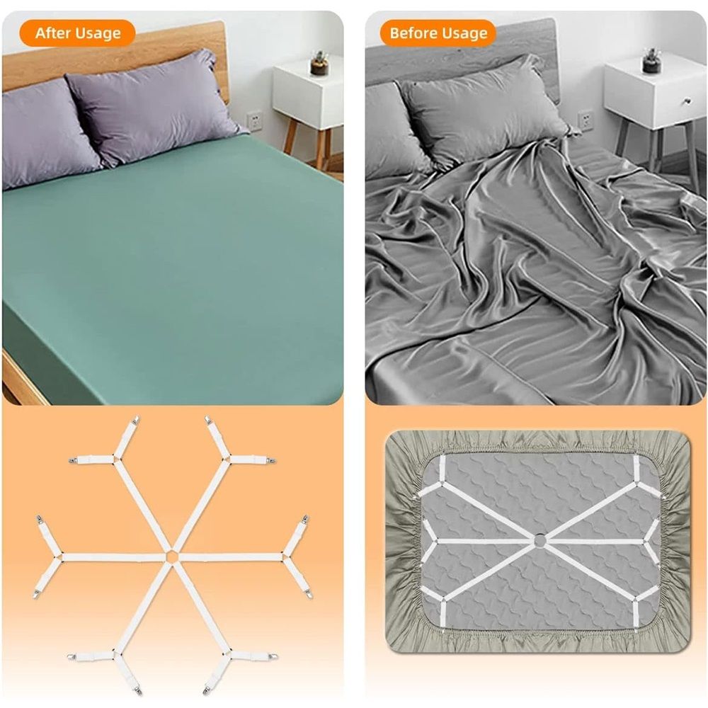 2 pack Sheet Fasteners, Adjustable Elastic Bed Sheet Holder Straps for Full,Queen,King Twin Bed,6 Way Cross Sheet Clips Suspenders Band,Fitted Round and Square Mattresses