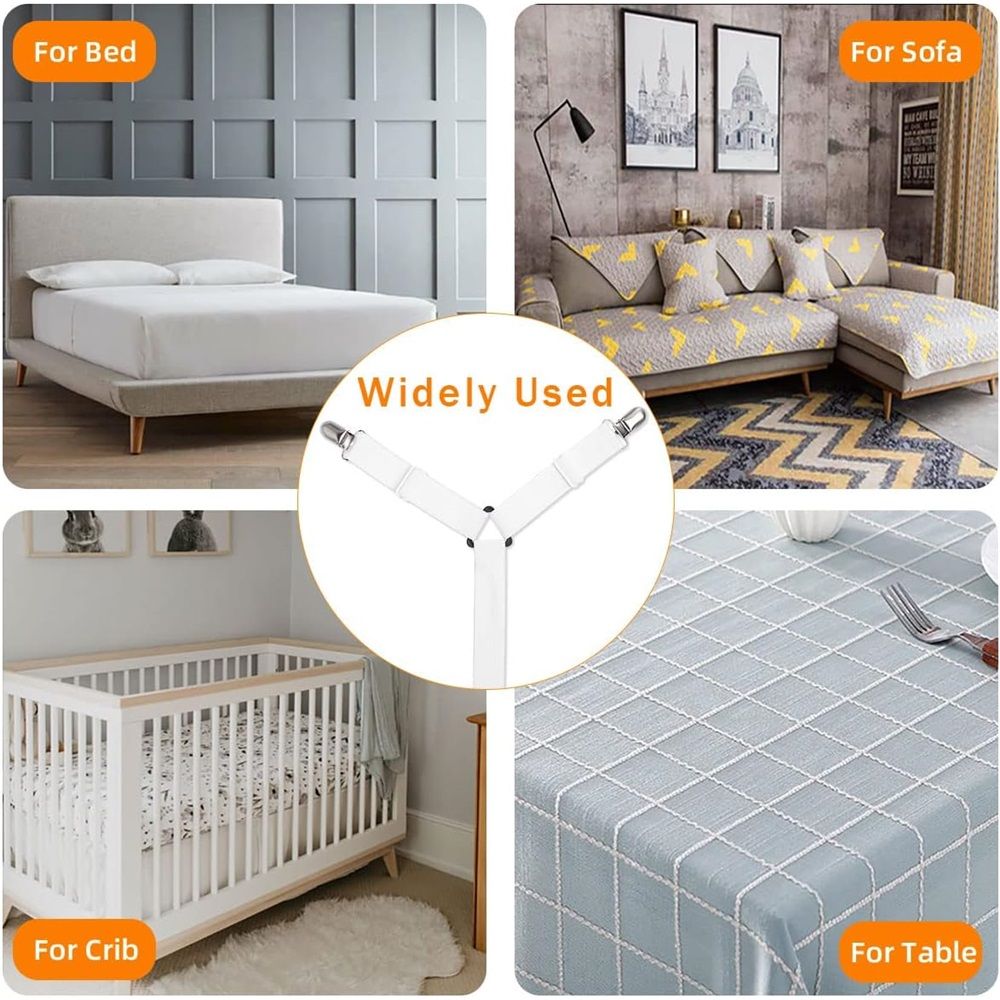 2 pack Sheet Fasteners, Adjustable Elastic Bed Sheet Holder Straps for Full,Queen,King Twin Bed,6 Way Cross Sheet Clips Suspenders Band,Fitted Round and Square Mattresses