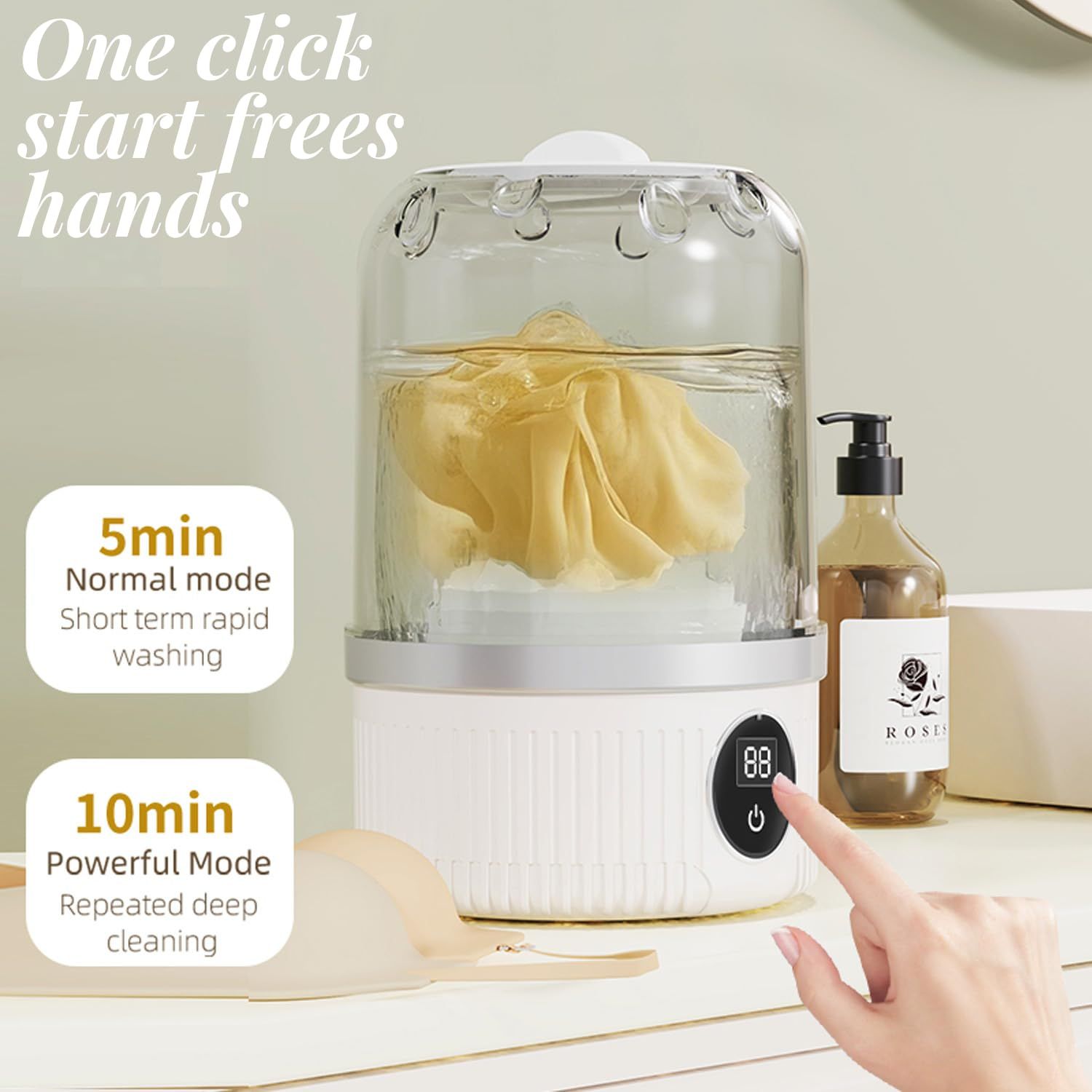 White portable mini washing machine, suitable for underwear, socks, baby clothes - rechargeable cordless compact washing machine, suitable for small loads, travel and dormitory use - USB rechargeable home/apartment washing machine
