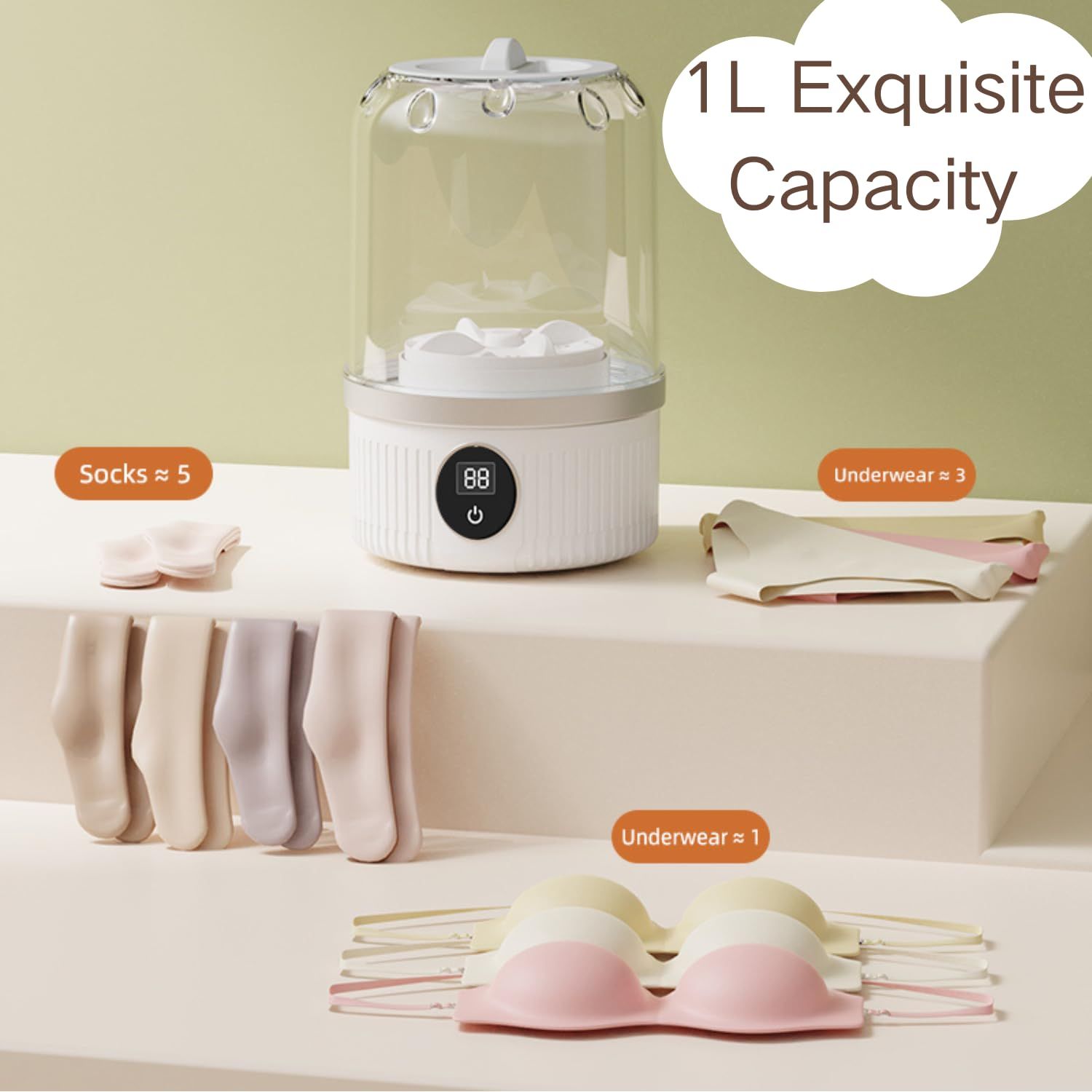 White portable mini washing machine, suitable for underwear, socks, baby clothes - rechargeable cordless compact washing machine, suitable for small loads, travel and dormitory use - USB rechargeable home/apartment washing machine