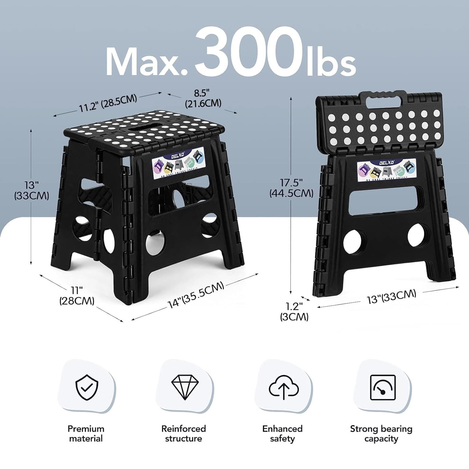 Black large thick anti slip folding stool for outdoor camping, portable folding stool for home use, multifunctional home leisure, and more