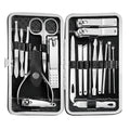 19 piece black nail care set stainless steel beauty set with plant printing bag, including scissors, tweezers, nail files