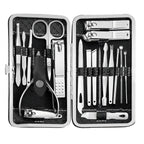 19 piece black nail care set stainless steel beauty set with plant printing bag, including scissors, tweezers, nail files