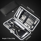 19 piece black nail care set stainless steel beauty set with plant printing bag, including scissors, tweezers, nail files