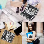 19 piece black nail care set stainless steel beauty set with plant printing bag, including scissors, tweezers, nail files