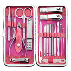 19 piece set of wine red nail care set stainless steel beauty set, with plant printing bag, including scissors, tweezers, nail files