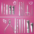19 piece set of wine red nail care set stainless steel beauty set, with plant printing bag, including scissors, tweezers, nail files