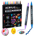 12 color acrylic paint markings, double pointed, with 1mm ultra-fine and 1-5mm point tips, waterproof, non-toxic, suitable for rocks, glass, ceramics