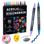 12 color acrylic paint markings, double pointed, with 1mm ultra-fine and 1-5mm point tips, waterproof, non-toxic, suitable for rocks, glass, ceramics