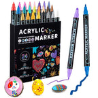 24 color acrylic paint markings, double pointed, with 1mm ultra-fine and 1-5mm point tips, waterproof, non-toxic, suitable for rocks, glass, ceramics