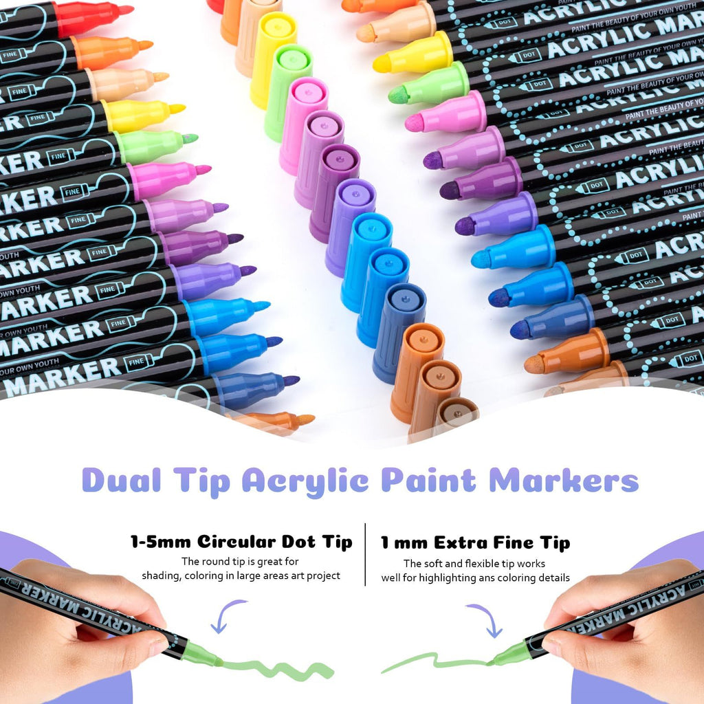 24 color acrylic paint markings, double pointed, with 1mm ultra-fine and 1-5mm point tips, waterproof, non-toxic, suitable for rocks, glass, ceramics