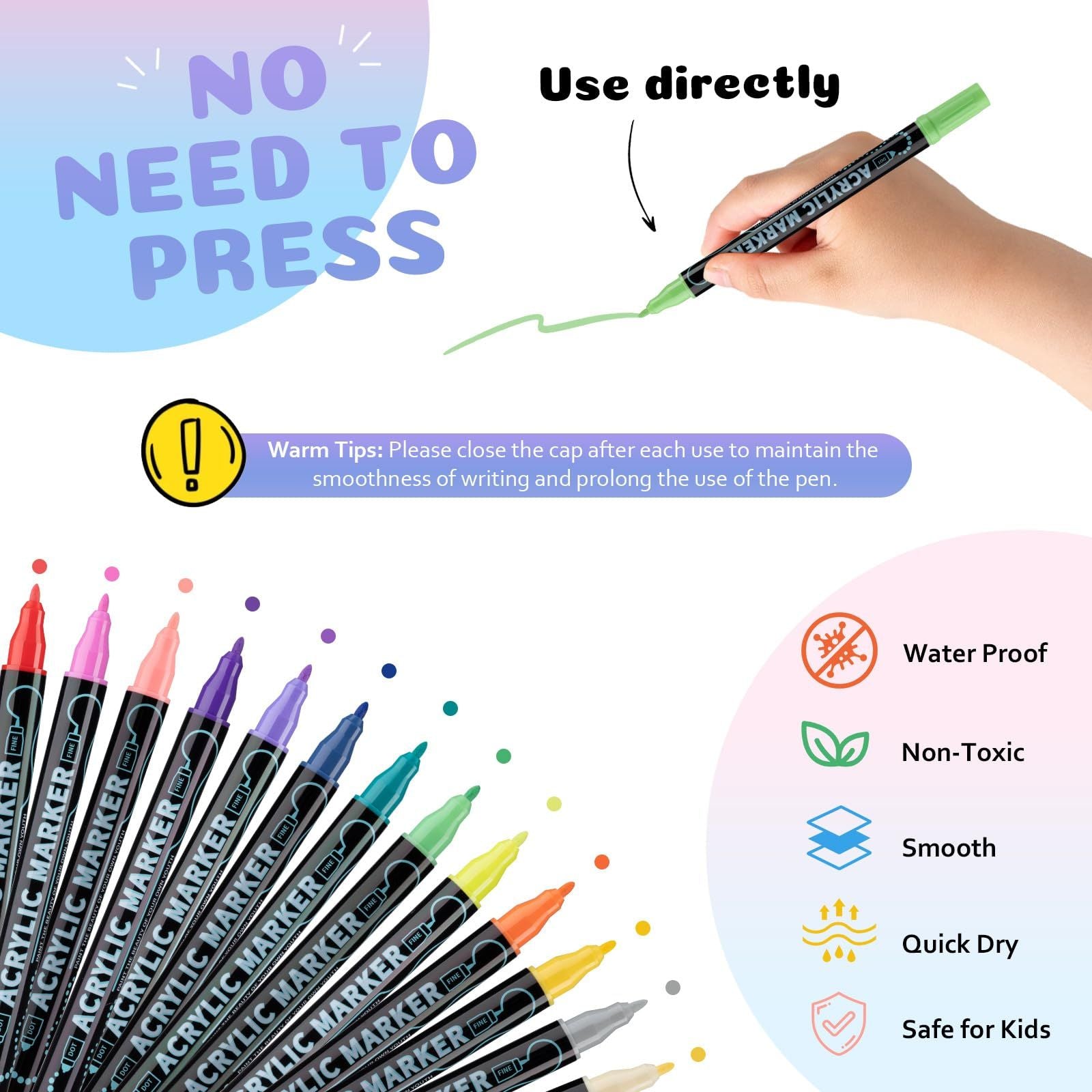 24 color acrylic paint markings, double pointed, with 1mm ultra-fine and 1-5mm point tips, waterproof, non-toxic, suitable for rocks, glass, ceramics
